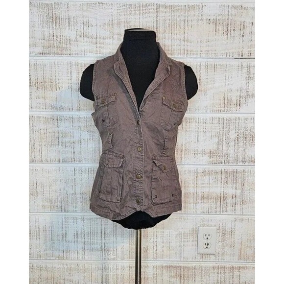 Last Kiss Khaki Y2K sz L Cargo Vest‎ - Picture 2 of 14